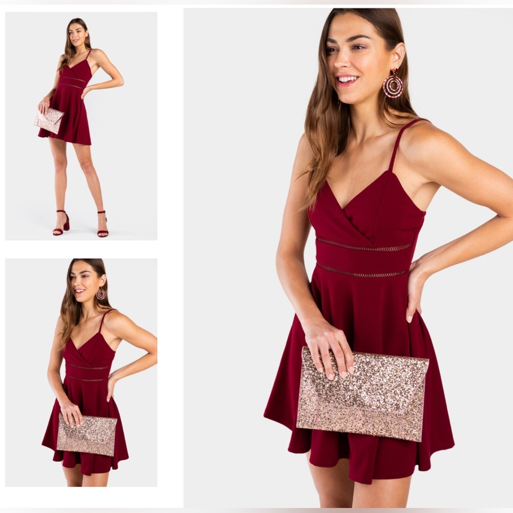Trixxi Burgundy Mini Dress with Spaghetti Straps